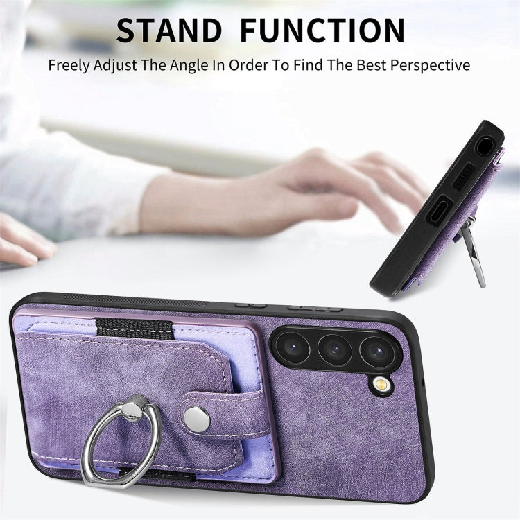 For Samsung Galaxy S23+ 5G Retro Skin-feel Ring Card Wallet Phone Case(Purple) - HoMEdemic™ 
