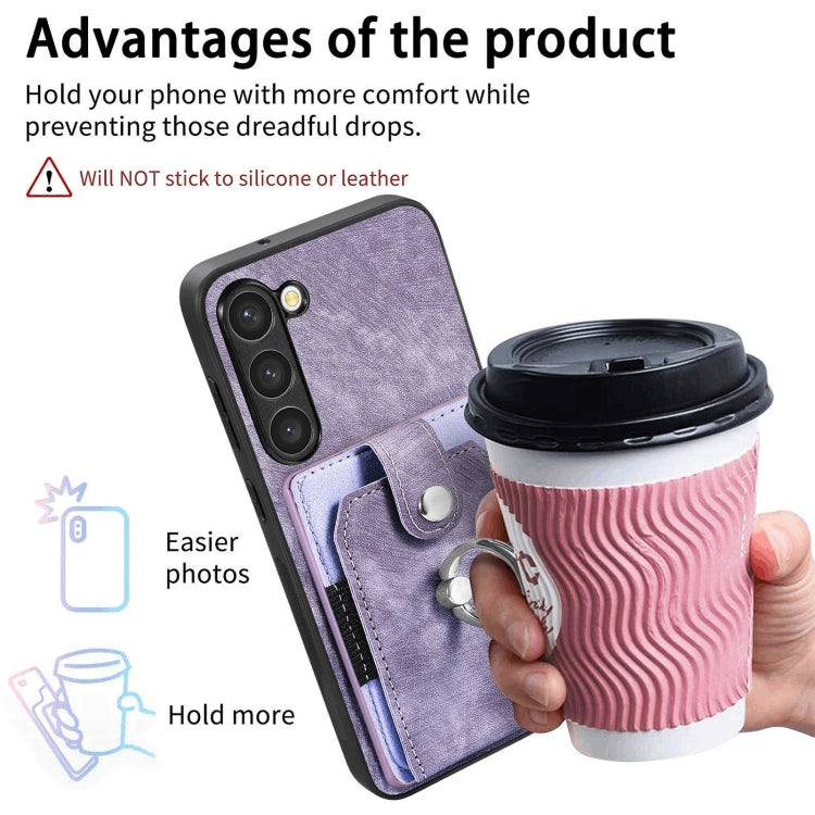 For Samsung Galaxy S23+ 5G Retro Skin-feel Ring Card Wallet Phone Case(Purple) - HoMEdemic™ 