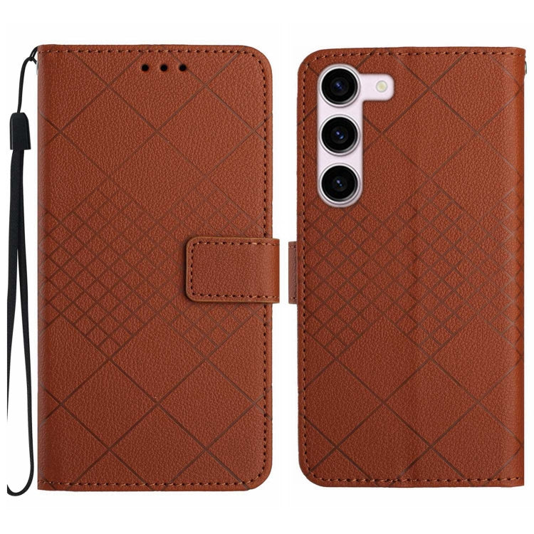 For Samsung Galaxy S23+ 5G Rhombic Grid Texture Leather Phone Case(Brown) - HoMEdemic™ 