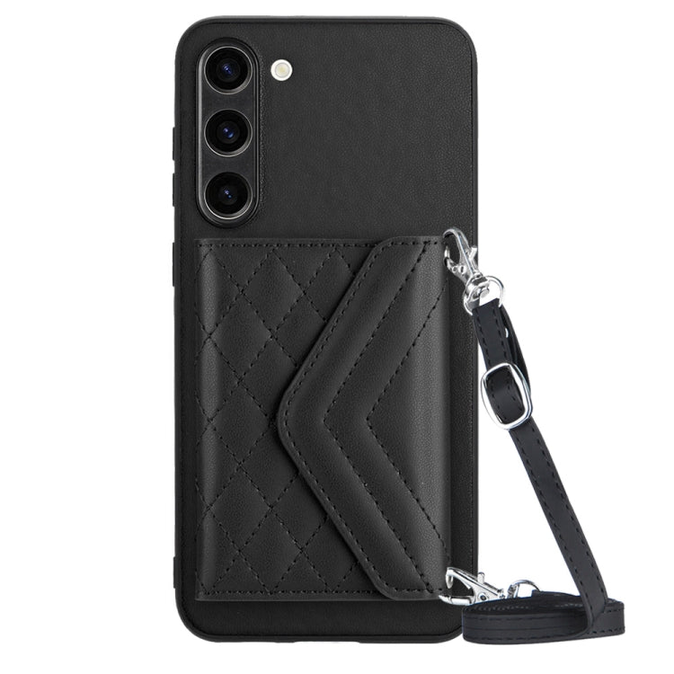 For Samsung Galaxy S23+ 5G Rhombic Texture Card Bag RFID Phone Case with Long Lanyard(Black) - HoMEdemic™ 