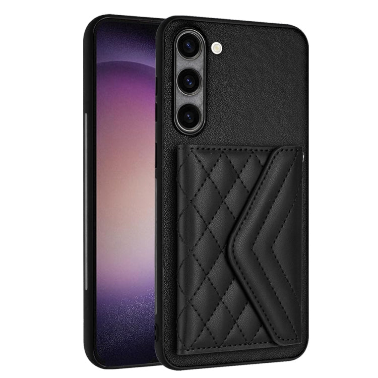 For Samsung Galaxy S23+ 5G Rhombic Texture Card Bag RFID Phone Case with Long Lanyard(Black) - HoMEdemic™ 