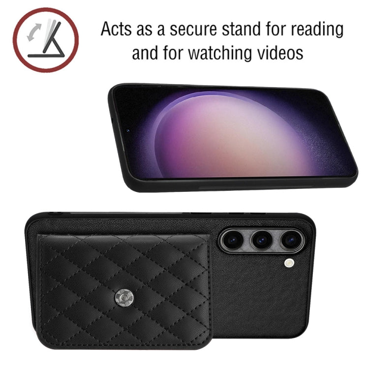 For Samsung Galaxy S23+ 5G Rhombic Texture Card Bag RFID Phone Case with Long Lanyard(Black) - HoMEdemic™ 