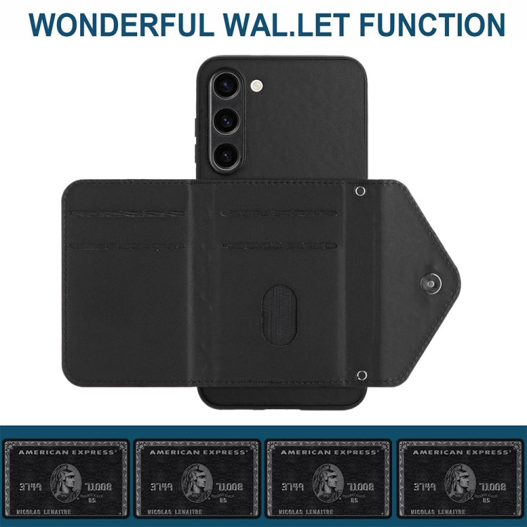 For Samsung Galaxy S23+ 5G Rhombic Texture Card Bag RFID Phone Case with Long Lanyard(Black) - HoMEdemic™ 