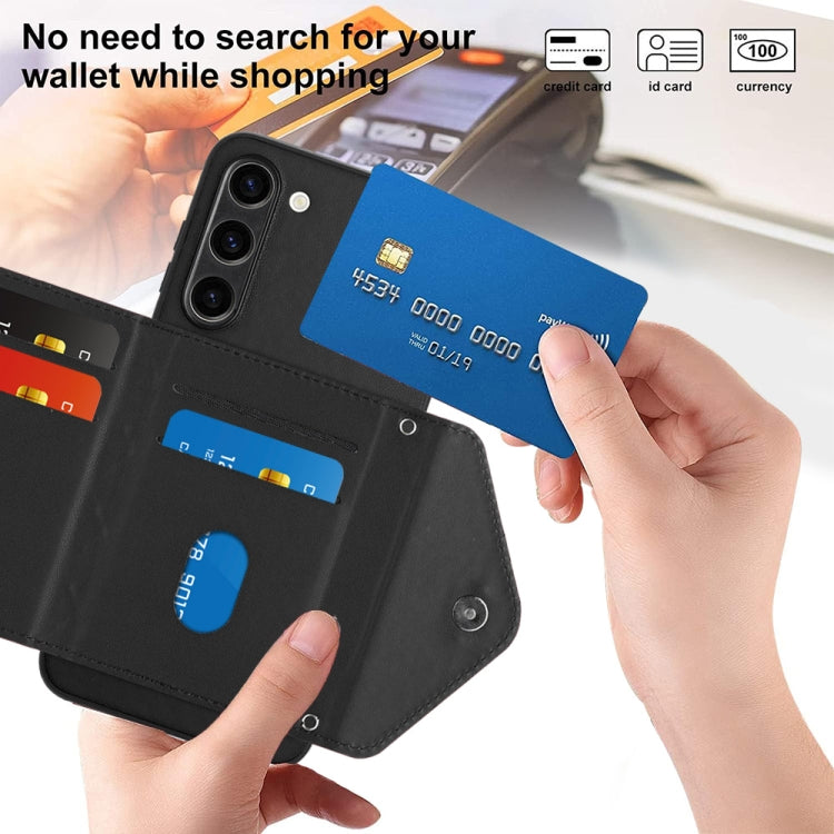 For Samsung Galaxy S23+ 5G Rhombic Texture Card Bag RFID Phone Case with Long Lanyard(Black) - HoMEdemic™ 