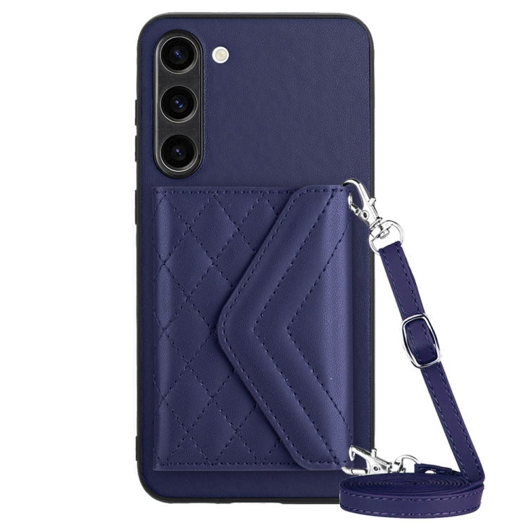 For Samsung Galaxy S23+ 5G Rhombic Texture Card Bag RFID Phone Case with Long Lanyard(Blue) - HoMEdemic™ 