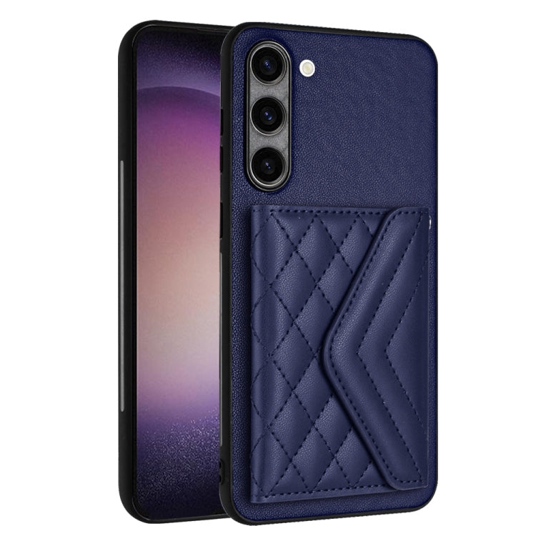 For Samsung Galaxy S23+ 5G Rhombic Texture Card Bag RFID Phone Case with Long Lanyard(Blue) - HoMEdemic™ 