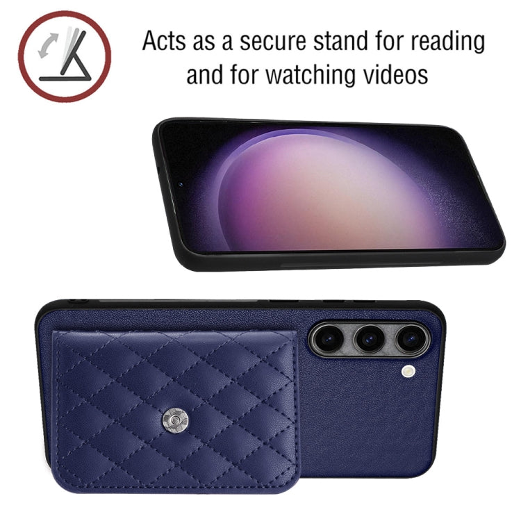 For Samsung Galaxy S23+ 5G Rhombic Texture Card Bag RFID Phone Case with Long Lanyard(Blue) - HoMEdemic™ 