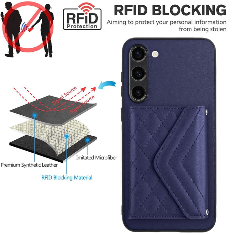 For Samsung Galaxy S23+ 5G Rhombic Texture Card Bag RFID Phone Case with Long Lanyard(Blue) - HoMEdemic™ 