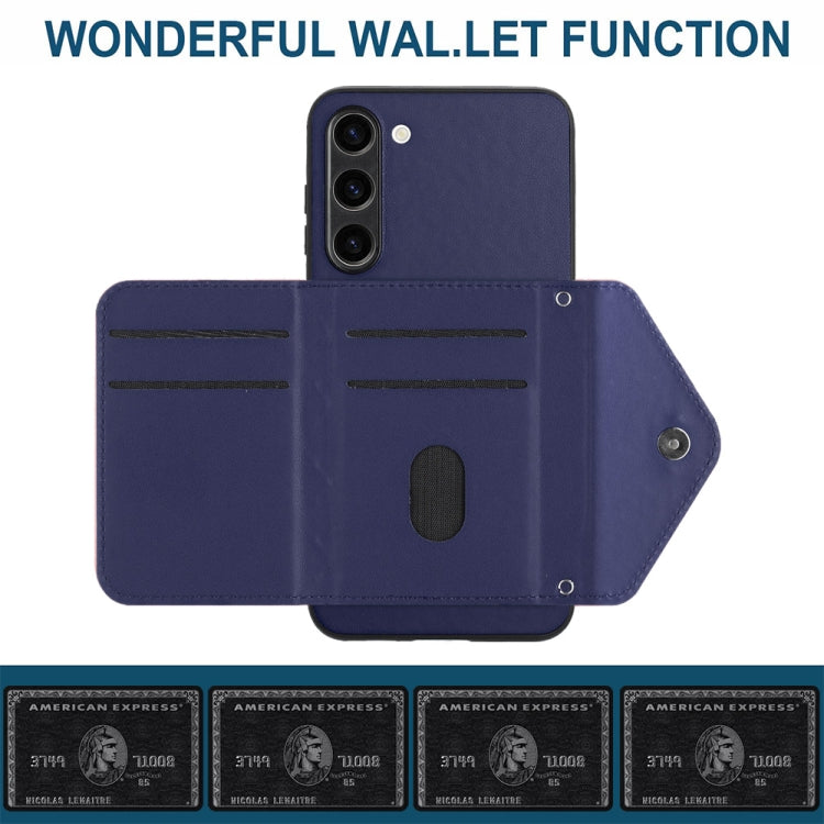 For Samsung Galaxy S23+ 5G Rhombic Texture Card Bag RFID Phone Case with Long Lanyard(Blue) - HoMEdemic™ 