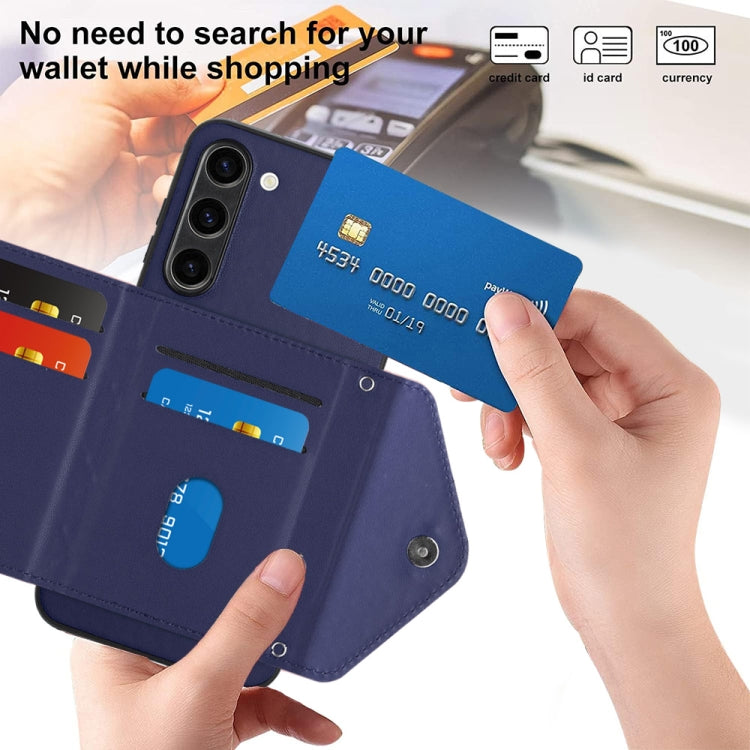For Samsung Galaxy S23+ 5G Rhombic Texture Card Bag RFID Phone Case with Long Lanyard(Blue) - HoMEdemic™ 