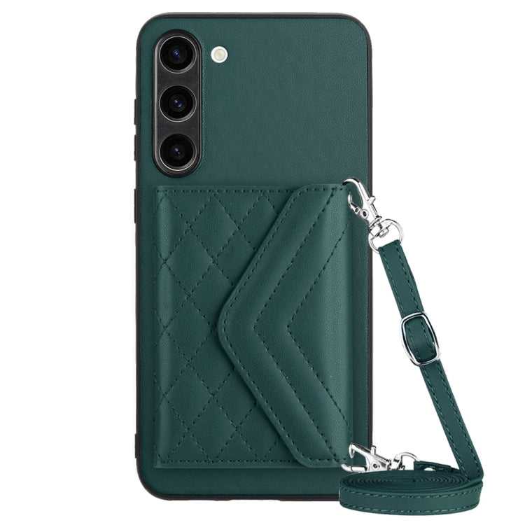 For Samsung Galaxy S23+ 5G Rhombic Texture Card Bag RFID Phone Case with Long Lanyard(Green) - HoMEdemic™ 