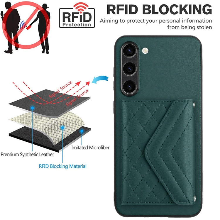 For Samsung Galaxy S23+ 5G Rhombic Texture Card Bag RFID Phone Case with Long Lanyard(Green) - HoMEdemic™ 