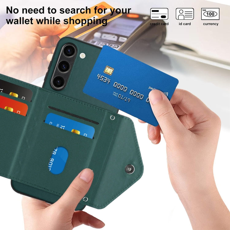 For Samsung Galaxy S23+ 5G Rhombic Texture Card Bag RFID Phone Case with Long Lanyard(Green) - HoMEdemic™ 