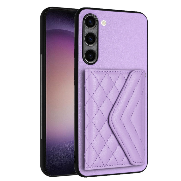 For Samsung Galaxy S23+ 5G Rhombic Texture Card Bag RFID Phone Case with Long Lanyard(Light Purple) - HoMEdemic™ 