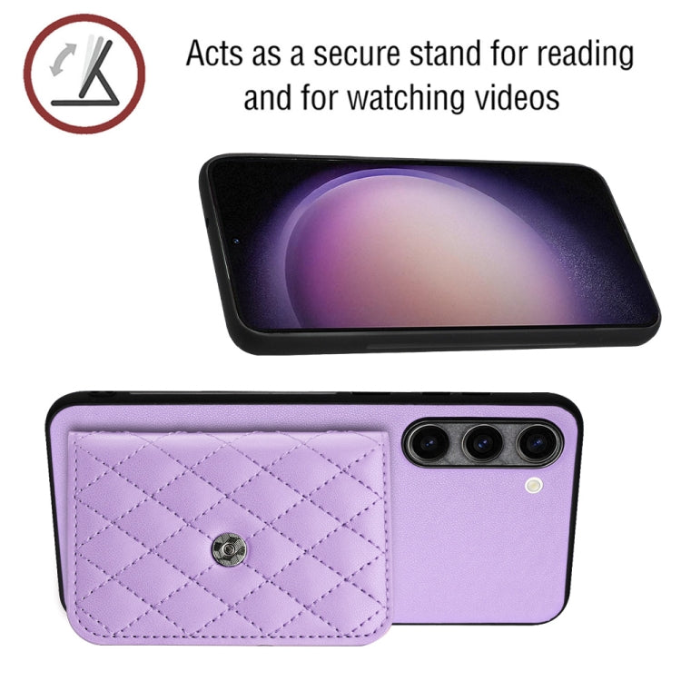 For Samsung Galaxy S23+ 5G Rhombic Texture Card Bag RFID Phone Case with Long Lanyard(Light Purple) - HoMEdemic™ 