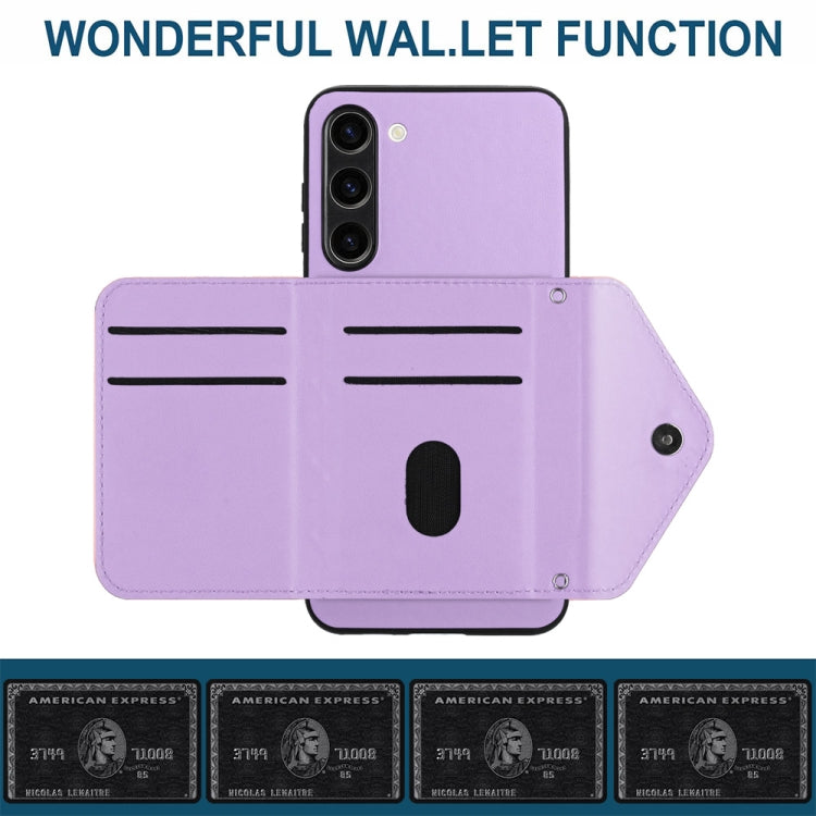 For Samsung Galaxy S23+ 5G Rhombic Texture Card Bag RFID Phone Case with Long Lanyard(Light Purple) - HoMEdemic™ 
