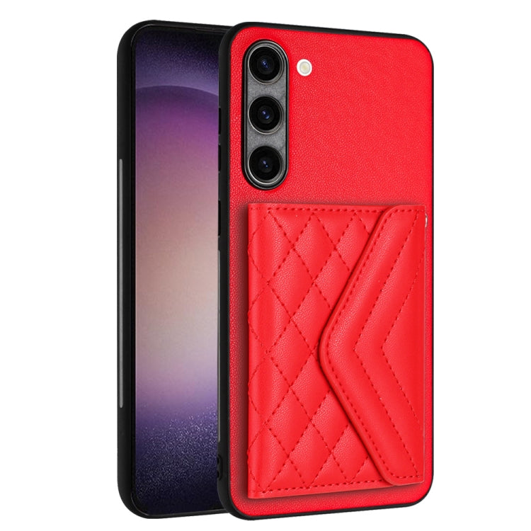 For Samsung Galaxy S23+ 5G Rhombic Texture Card Bag RFID Phone Case with Long Lanyard(Red) - HoMEdemic™ 