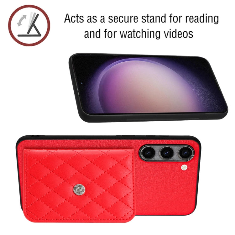 For Samsung Galaxy S23+ 5G Rhombic Texture Card Bag RFID Phone Case with Long Lanyard(Red) - HoMEdemic™ 