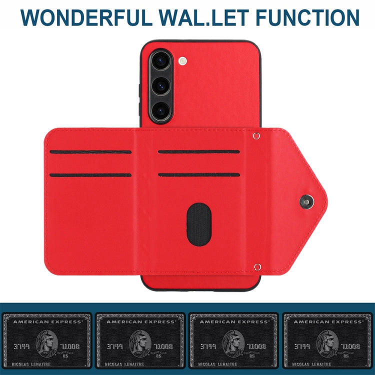 For Samsung Galaxy S23+ 5G Rhombic Texture Card Bag RFID Phone Case with Long Lanyard(Red) - HoMEdemic™ 