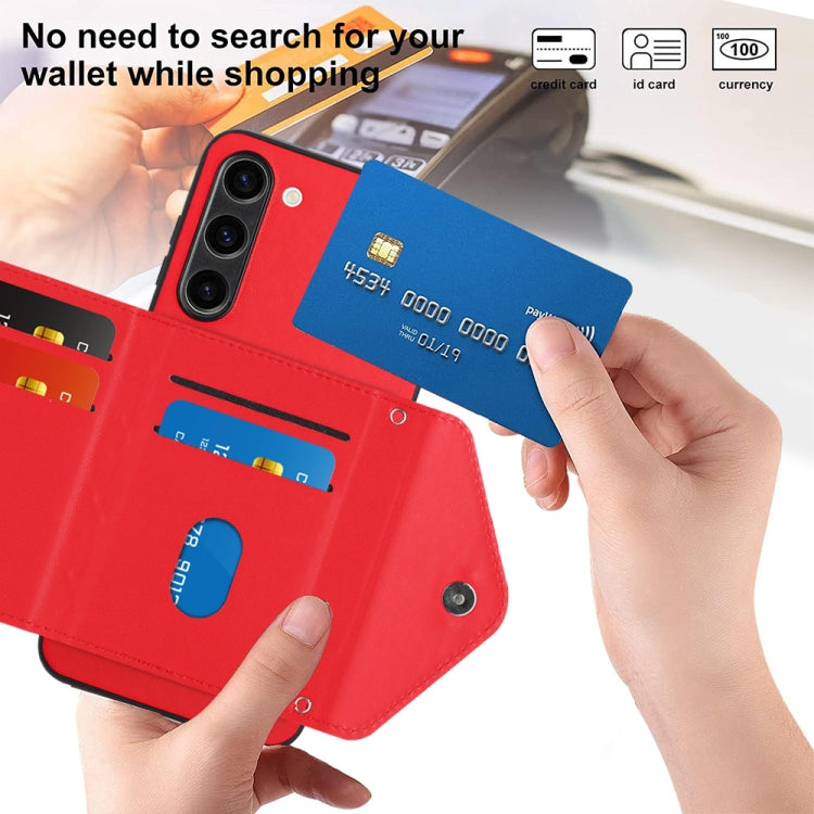 For Samsung Galaxy S23+ 5G Rhombic Texture Card Bag RFID Phone Case with Long Lanyard(Red) - HoMEdemic™ 