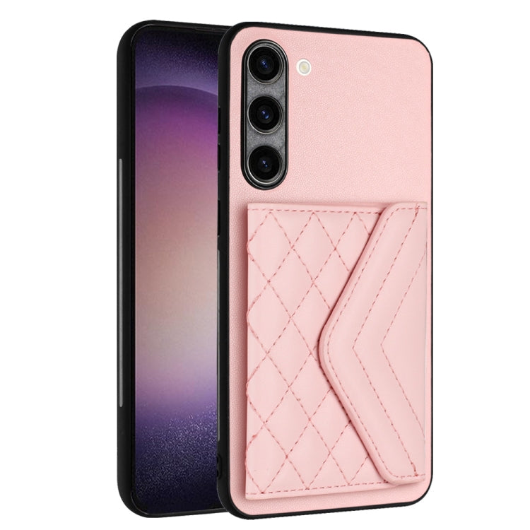 For Samsung Galaxy S23+ 5G Rhombic Texture Card Bag RFID Phone Case with Long Lanyard(Rose Gold) - HoMEdemic™ 