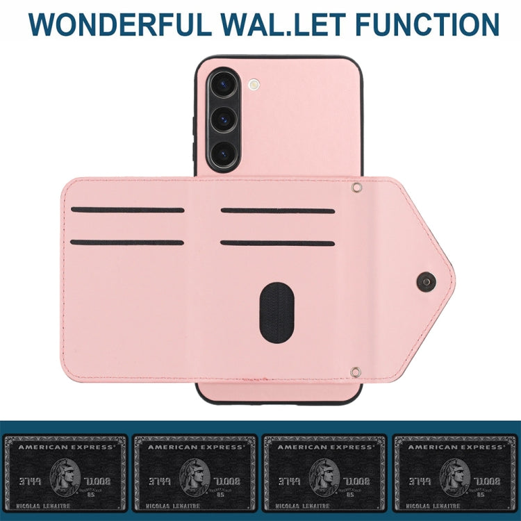 For Samsung Galaxy S23+ 5G Rhombic Texture Card Bag RFID Phone Case with Long Lanyard(Rose Gold) - HoMEdemic™ 