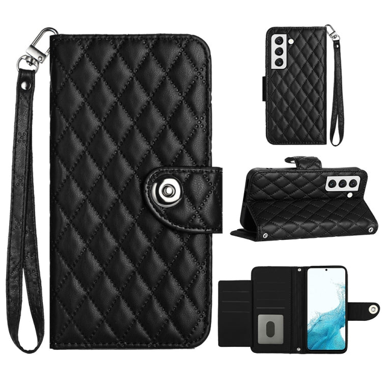 For Samsung Galaxy S23+ 5G Rhombic Texture Flip Leather Phone Case with Lanyard(Black) - HoMEdemic™ 
