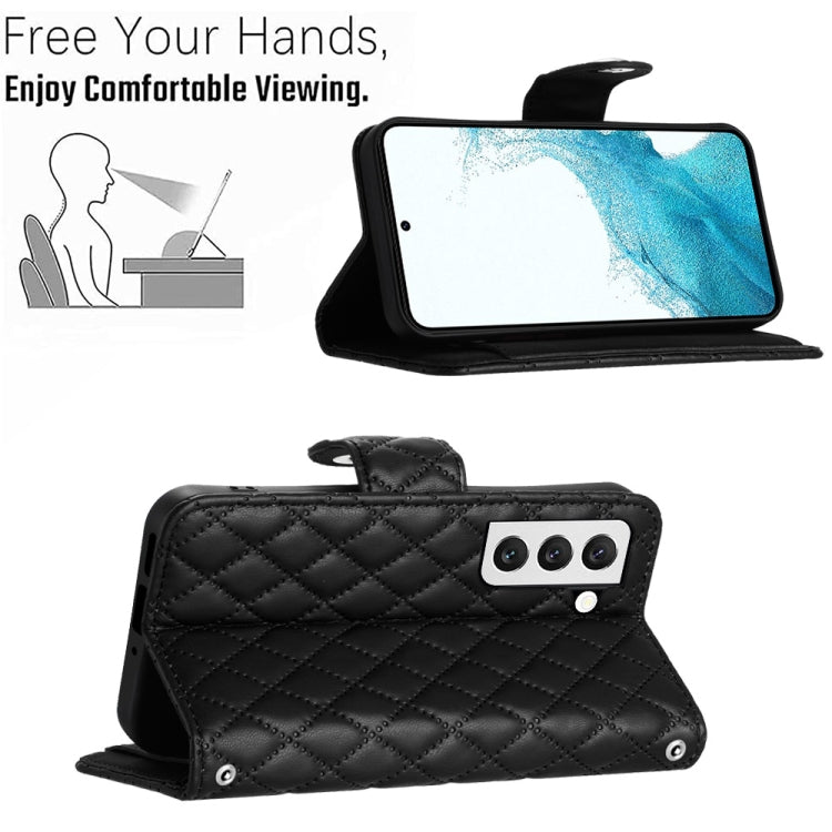 For Samsung Galaxy S23+ 5G Rhombic Texture Flip Leather Phone Case with Lanyard(Black) - HoMEdemic™ 