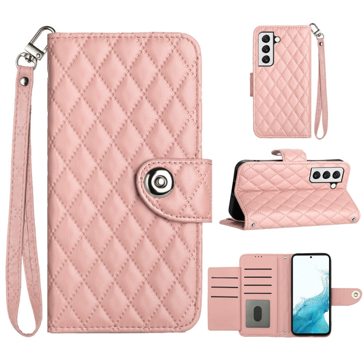 For Samsung Galaxy S23+ 5G Rhombic Texture Flip Leather Phone Case with Lanyard(Coral Pink) - HoMEdemic™ 