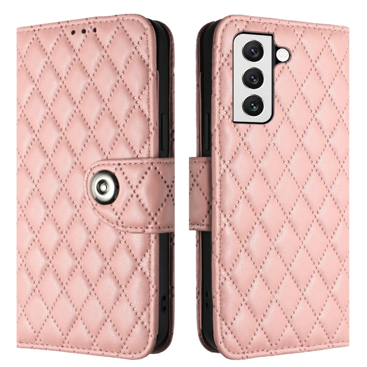 For Samsung Galaxy S23+ 5G Rhombic Texture Flip Leather Phone Case with Lanyard(Coral Pink) - HoMEdemic™ 