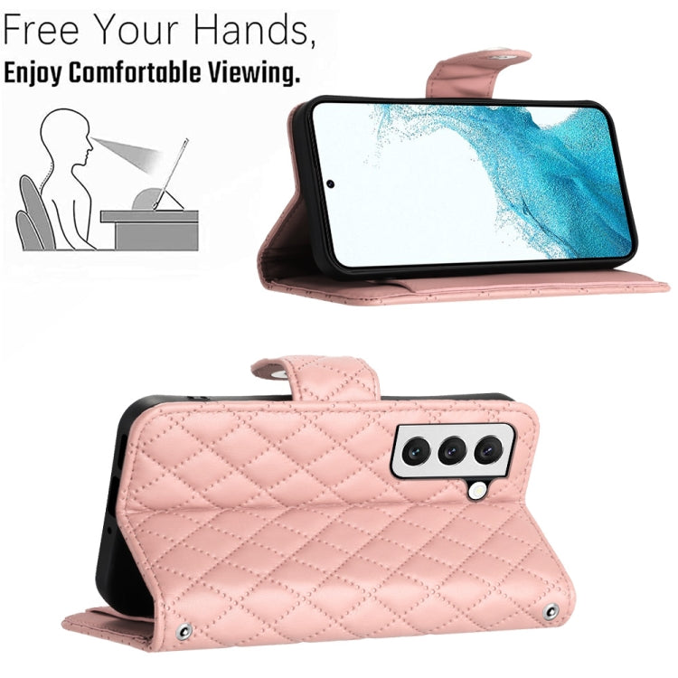 For Samsung Galaxy S23+ 5G Rhombic Texture Flip Leather Phone Case with Lanyard(Coral Pink) - HoMEdemic™ 