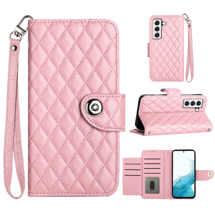 For Samsung Galaxy S23+ 5G Rhombic Texture Flip Leather Phone Case with Lanyard(Pink) - HoMEdemic™ 