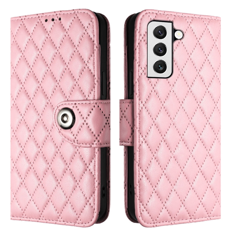 For Samsung Galaxy S23+ 5G Rhombic Texture Flip Leather Phone Case with Lanyard(Pink) - HoMEdemic™ 