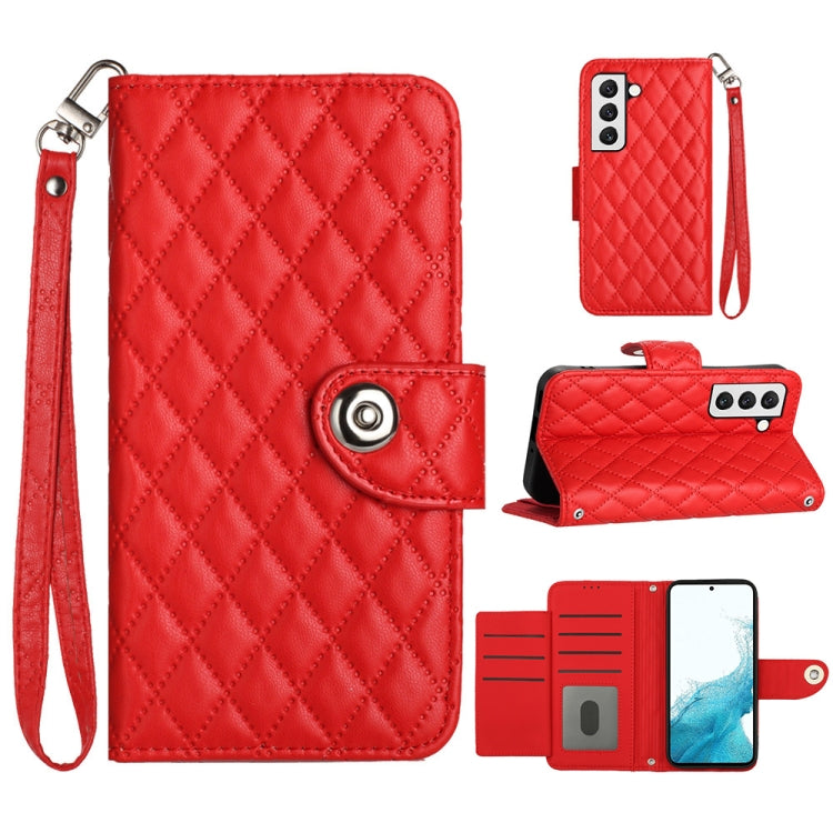 For Samsung Galaxy S23+ 5G Rhombic Texture Flip Leather Phone Case with Lanyard(Red) - HoMEdemic™ 