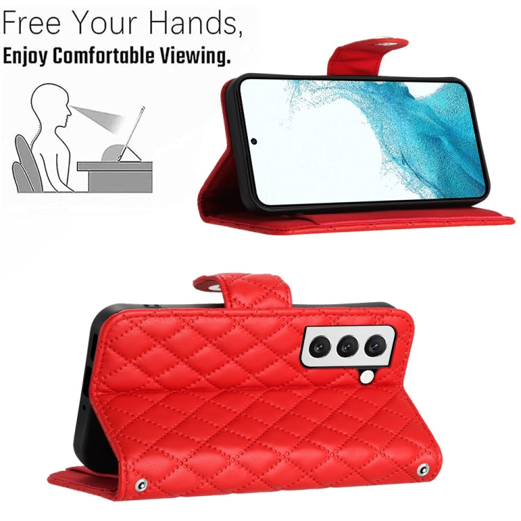 For Samsung Galaxy S23+ 5G Rhombic Texture Flip Leather Phone Case with Lanyard(Red) - HoMEdemic™ 