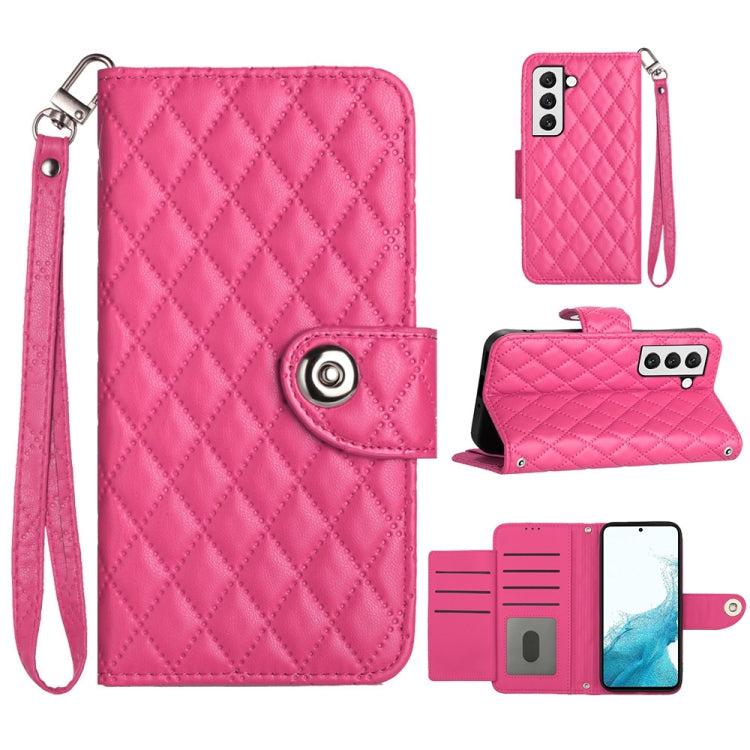 For Samsung Galaxy S23+ 5G Rhombic Texture Flip Leather Phone Case with Lanyard(Rose Red) - HoMEdemic™ 