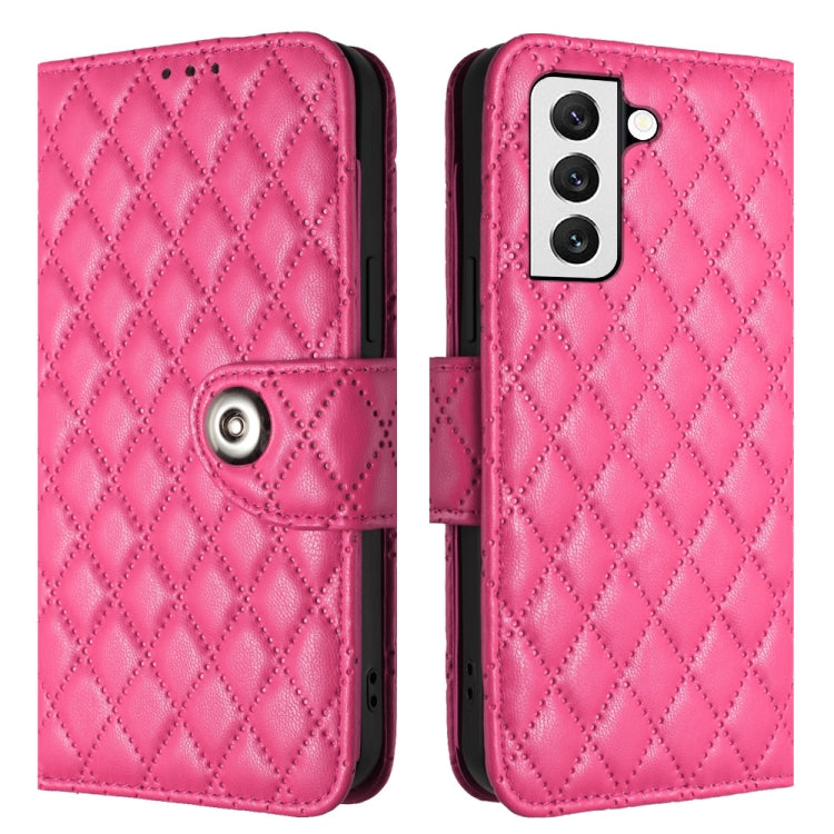 For Samsung Galaxy S23+ 5G Rhombic Texture Flip Leather Phone Case with Lanyard(Rose Red) - HoMEdemic™ 