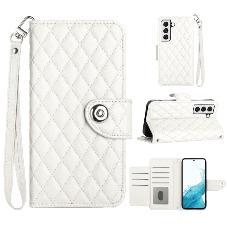 For Samsung Galaxy S23+ 5G Rhombic Texture Flip Leather Phone Case with Lanyard(White) - HoMEdemic™ 