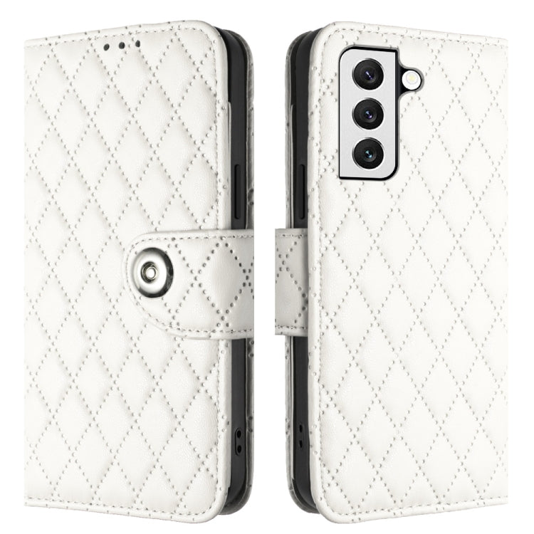 For Samsung Galaxy S23+ 5G Rhombic Texture Flip Leather Phone Case with Lanyard(White) - HoMEdemic™ 