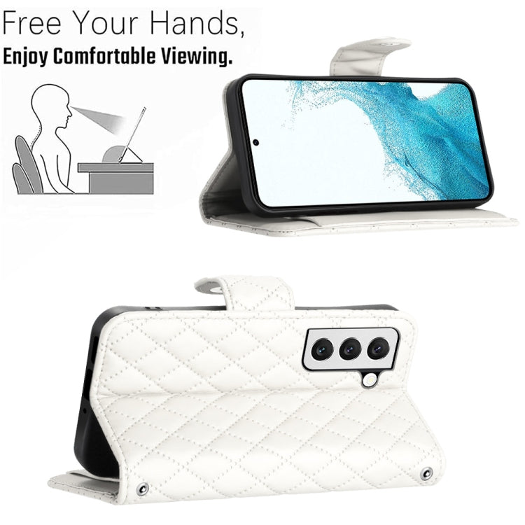 For Samsung Galaxy S23+ 5G Rhombic Texture Flip Leather Phone Case with Lanyard(White) - HoMEdemic™ 