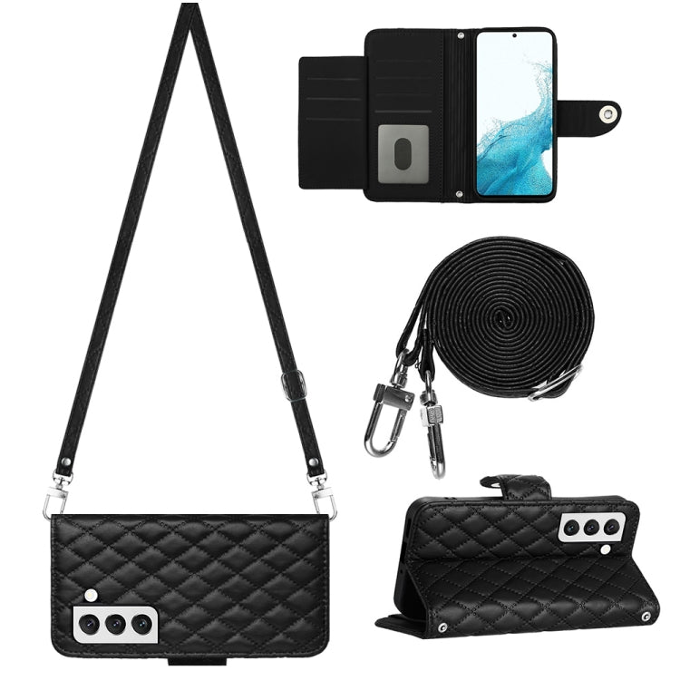 For Samsung Galaxy S23+ 5G Rhombic Texture Flip Leather Phone Case with Long Lanyard(Black) - HoMEdemic™ 