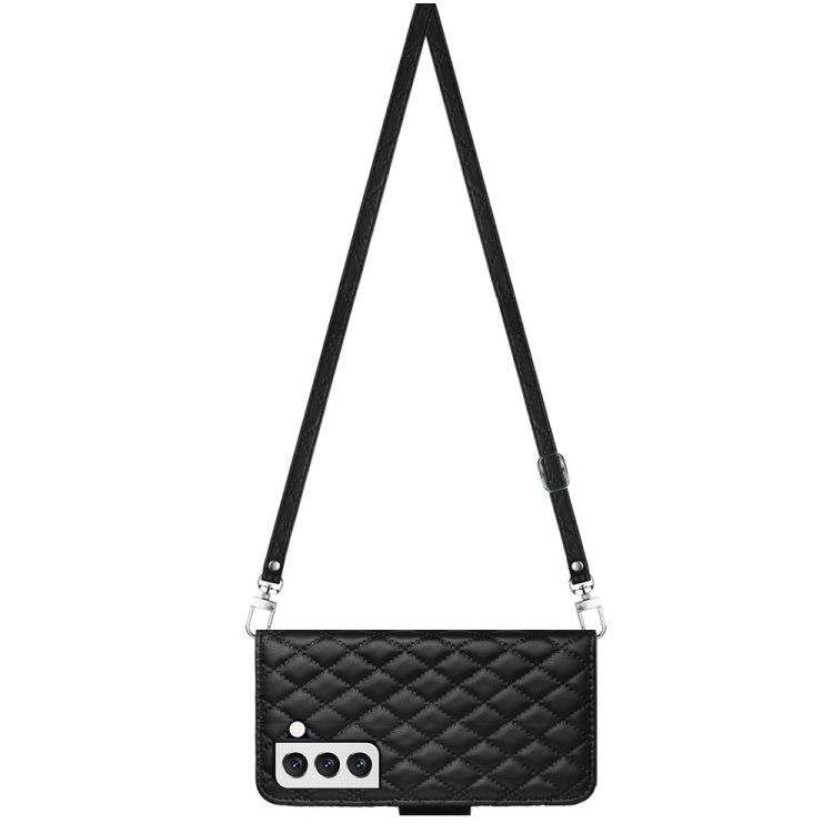 For Samsung Galaxy S23+ 5G Rhombic Texture Flip Leather Phone Case with Long Lanyard(Black) - HoMEdemic™ 