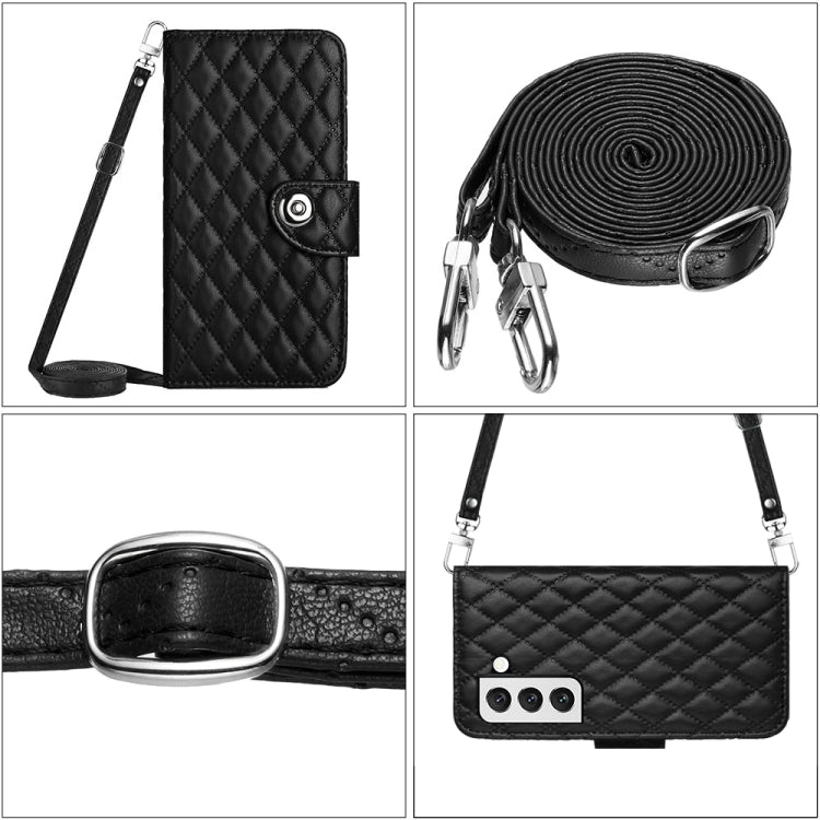 For Samsung Galaxy S23+ 5G Rhombic Texture Flip Leather Phone Case with Long Lanyard(Black) - HoMEdemic™ 