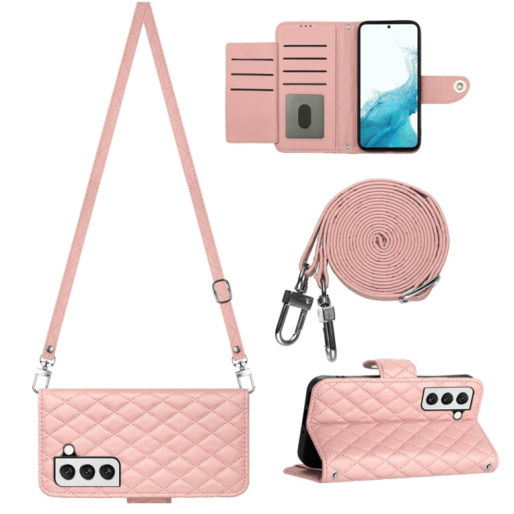 For Samsung Galaxy S23+ 5G Rhombic Texture Flip Leather Phone Case with Long Lanyard(Coral Pink) - HoMEdemic™ 