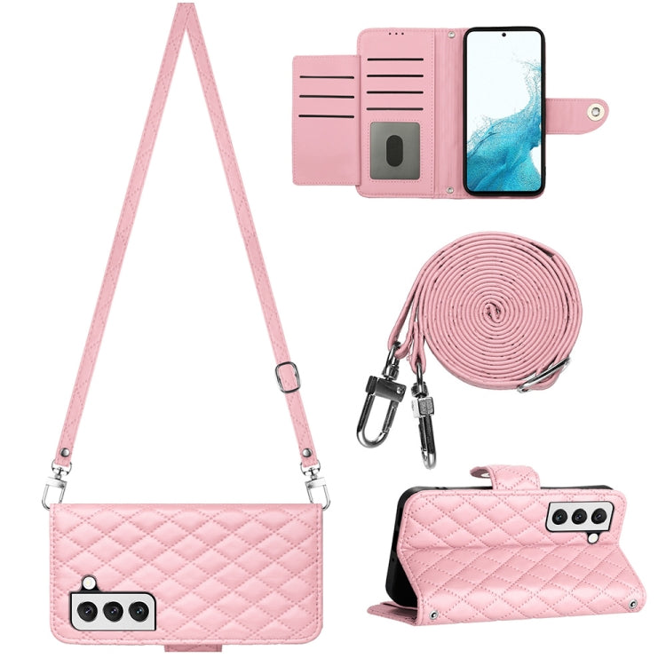 For Samsung Galaxy S23+ 5G Rhombic Texture Flip Leather Phone Case with Long Lanyard(Pink) - HoMEdemic™ 