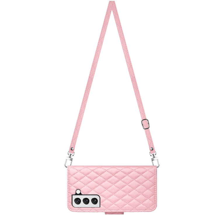 For Samsung Galaxy S23+ 5G Rhombic Texture Flip Leather Phone Case with Long Lanyard(Pink) - HoMEdemic™ 