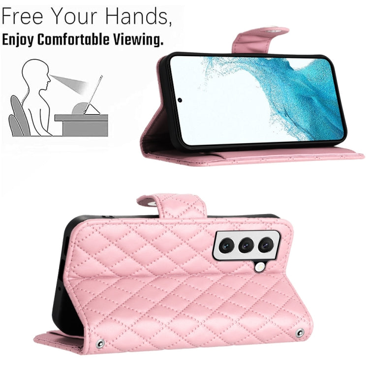 For Samsung Galaxy S23+ 5G Rhombic Texture Flip Leather Phone Case with Long Lanyard(Pink) - HoMEdemic™ 
