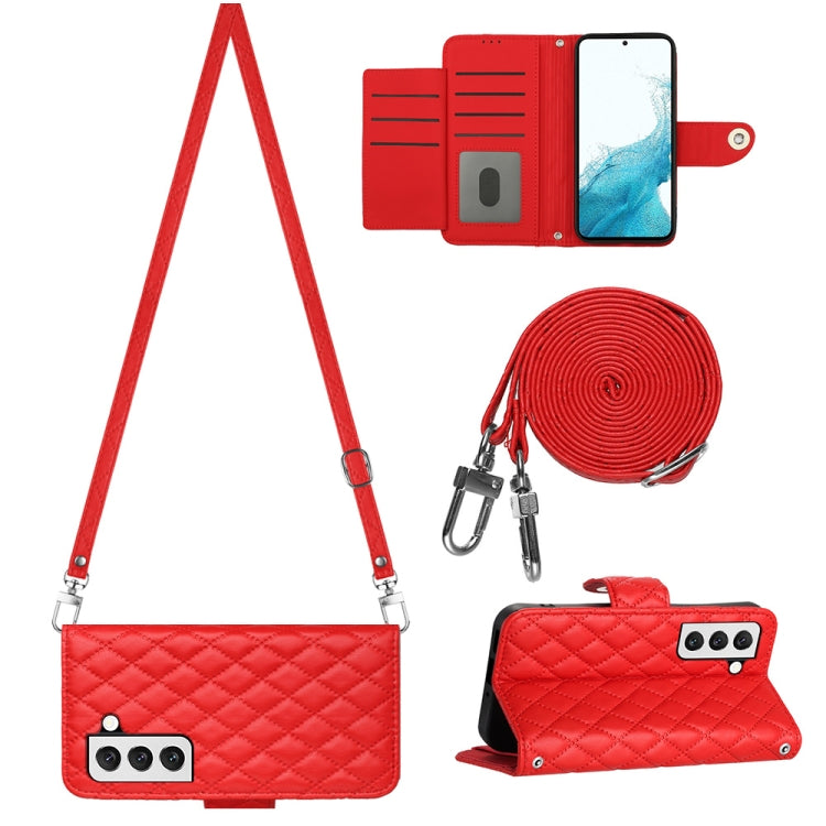 For Samsung Galaxy S23+ 5G Rhombic Texture Flip Leather Phone Case with Long Lanyard(Red) - HoMEdemic™ 