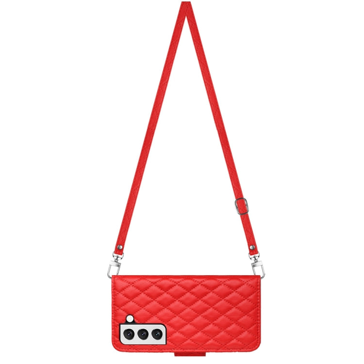 For Samsung Galaxy S23+ 5G Rhombic Texture Flip Leather Phone Case with Long Lanyard(Red) - HoMEdemic™ 