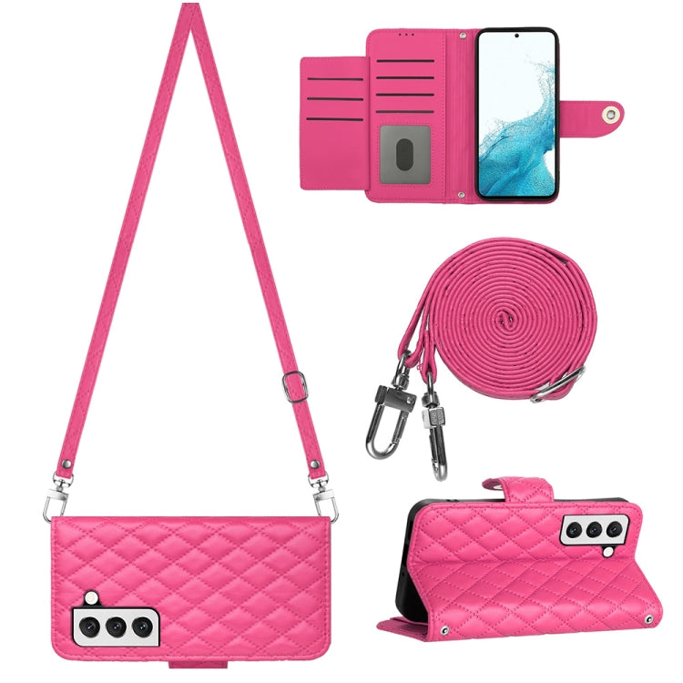 For Samsung Galaxy S23+ 5G Rhombic Texture Flip Leather Phone Case with Long Lanyard(Rose Red) - HoMEdemic™ 